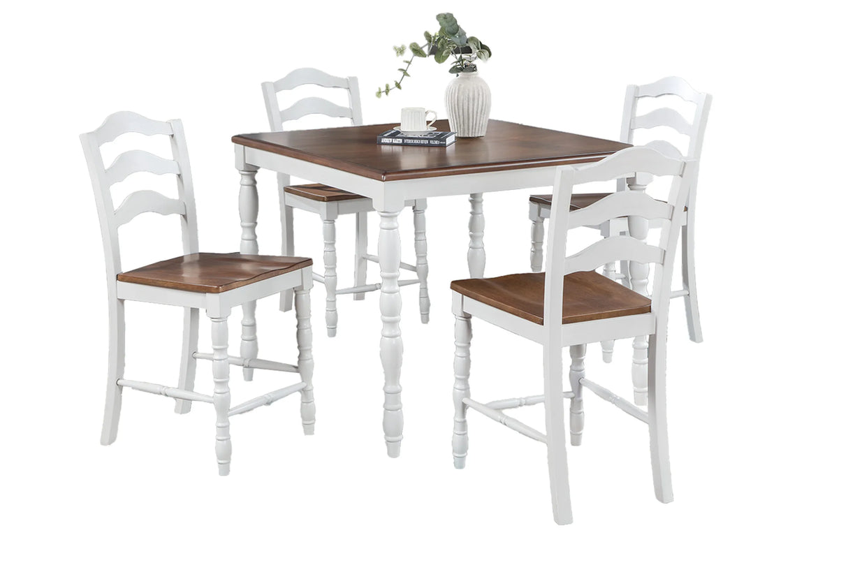 5-Piece Farmhouse White Oak Counter Height Dining Set - Omega Lifestyles