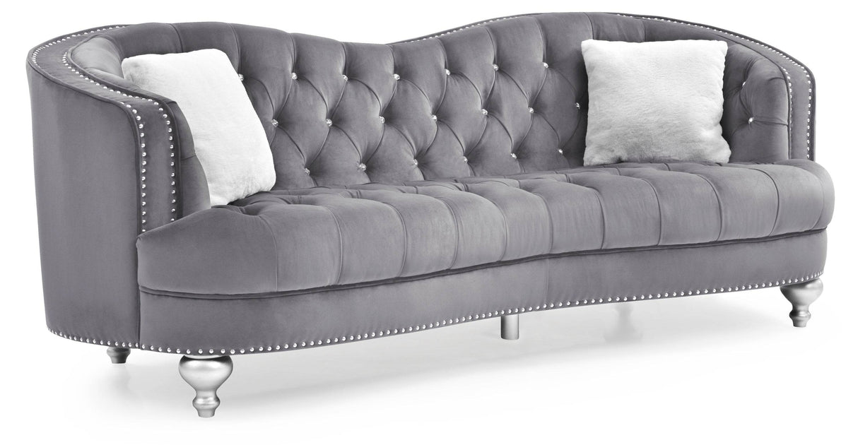 Glam Velvet Tufted 3-Seat Sofa With Nailhead Trim - Omega Lifestyles