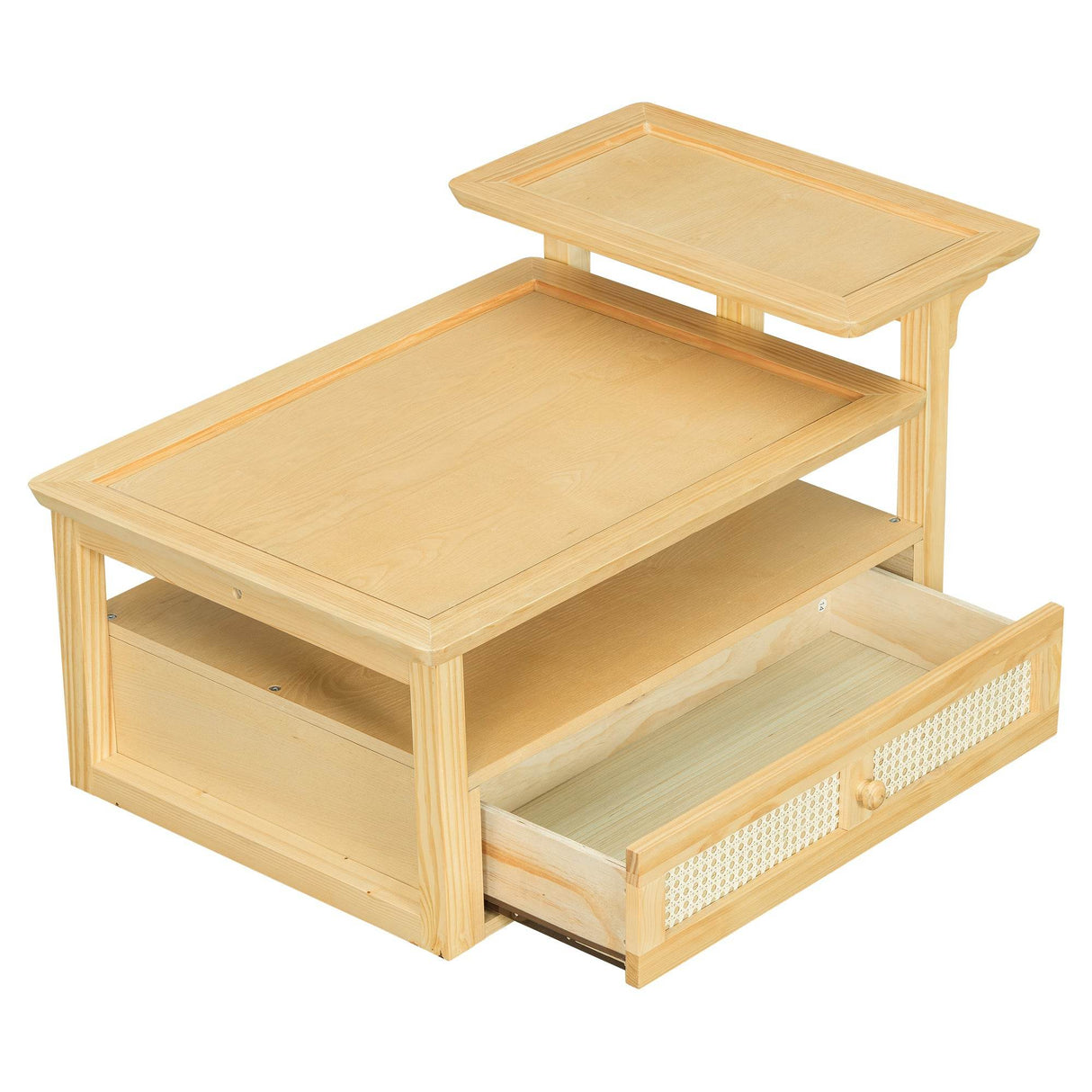 Modern Natural MDF Coffee Table With Rattan Drawer - Sleep Galleria