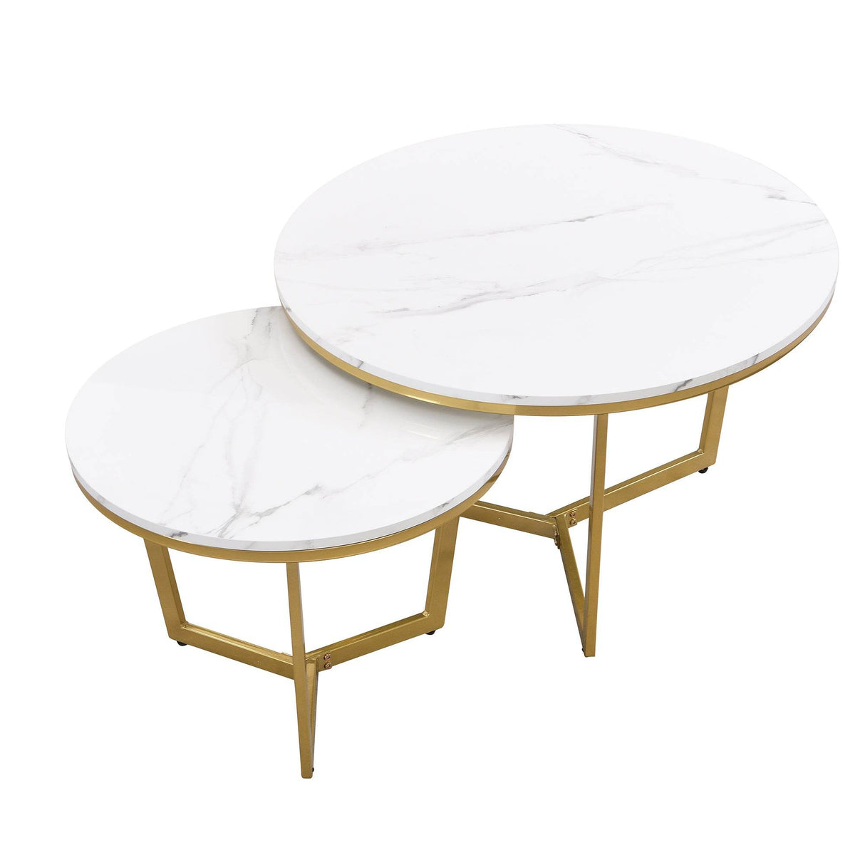 Modern Round Nesting 2-Piece White Marble Coffee Table Set - Sleep Galleria