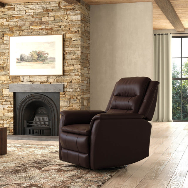 Swivel Glider Recliner With Manual Footrest And Leather Upholstery - Omega Lifestyles