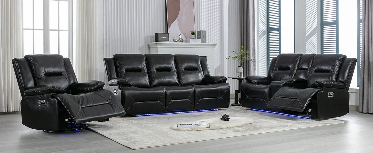 Manual Black Leather Gel Recliner Chair With LED Light Strip - Omega Lifestyles