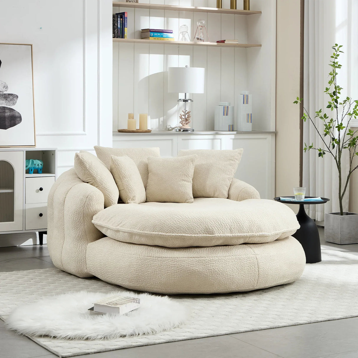 Oversized Chenille Memory Foam Bean Bag Sofa With Pillows - Omega Lifestyles