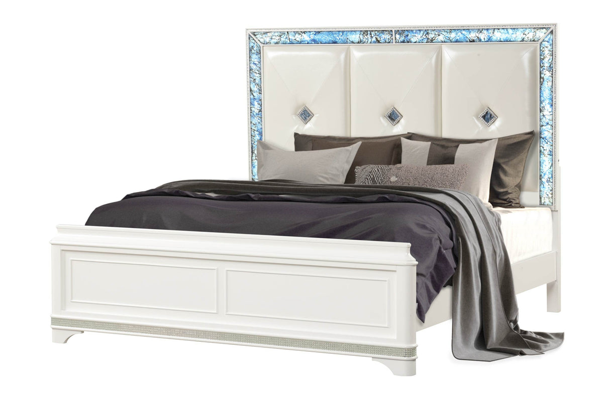 Modern King Upholstered Wood Bed Frame With LED Lights