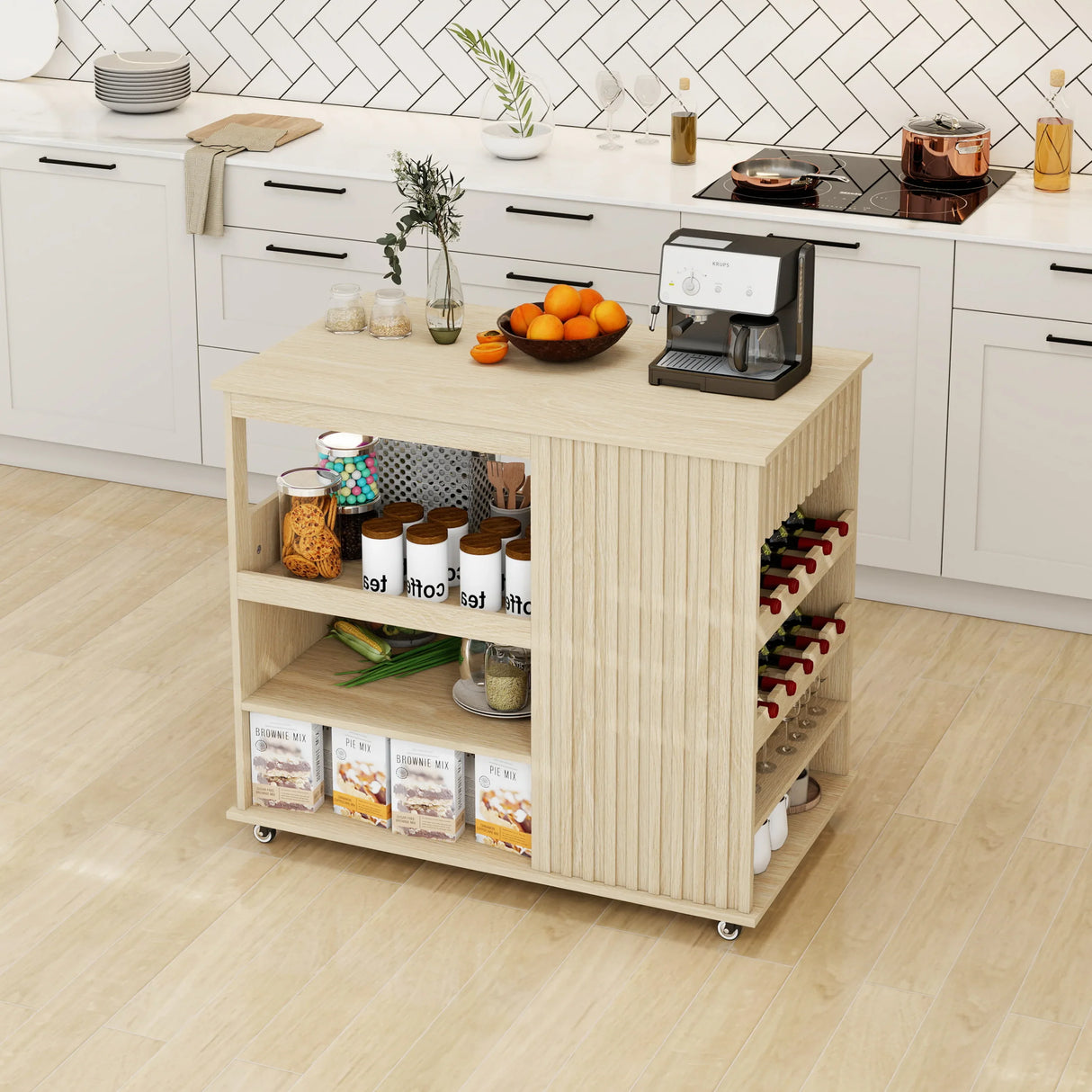 Rolling Kitchen Island Cart With Wine Rack Drawer - Omega Lifestyles