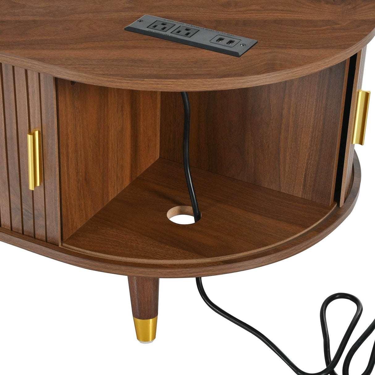 Mid-Century Modern Walnut Coffee Table With Charging Station - Sleep Galleria