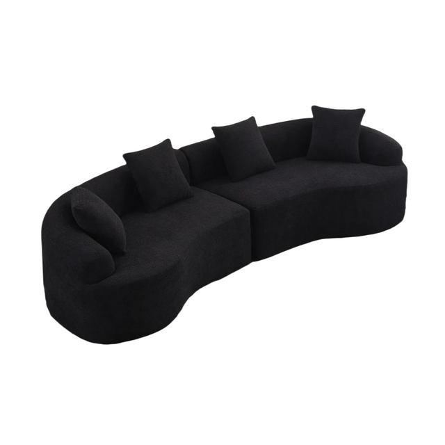 Black Chenille Medium-Soft Curved Modular Sectional Sofa