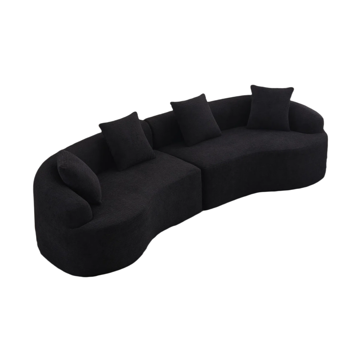 Black Chenille Medium-Soft Curved Modular Sectional Sofa