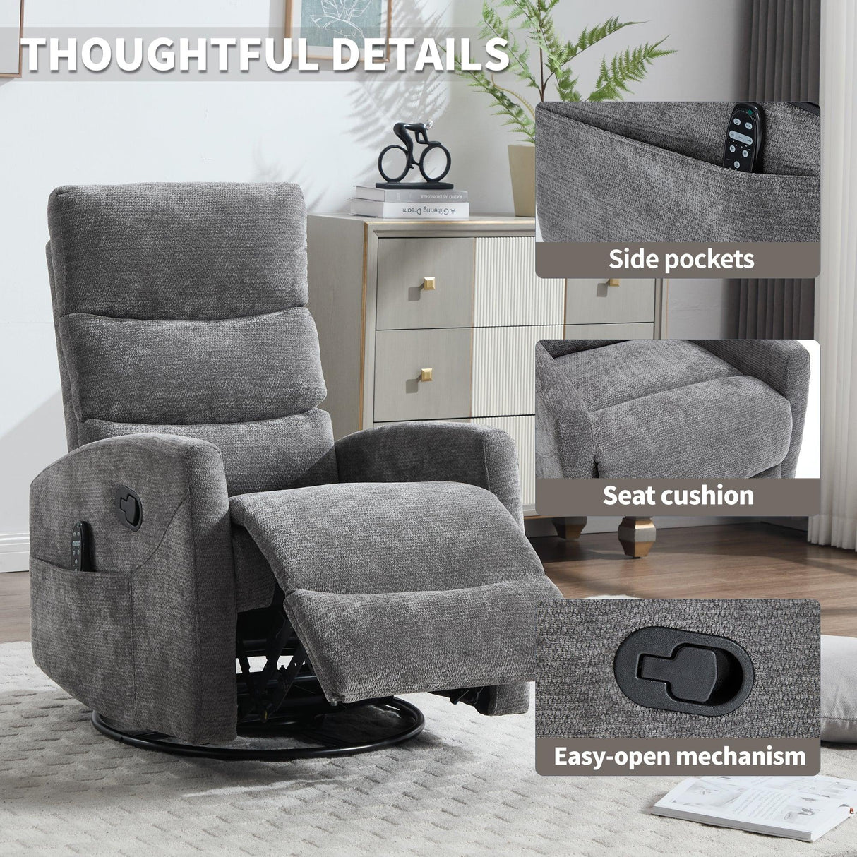 Heat Massage Recliner Chair With Swivel Rocker and Heat - Omega Lifestyles