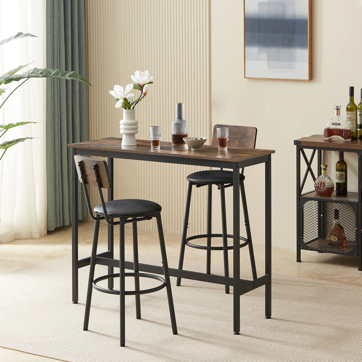 Rustic Brown Particleboard Bar Table Set With Stools - Omega Lifestyles