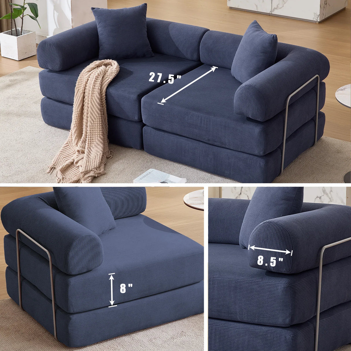 Modular Folding Convertible Corduroy Sofa Bed - Omega Lifestyles