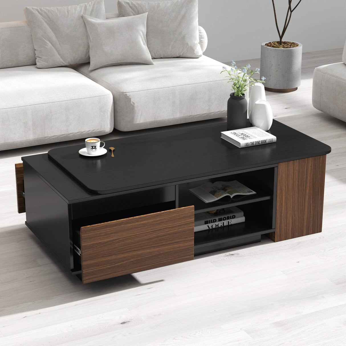 Expandable Length Adjustable Wood Coffee Table With Drawers - Sleep Galleria