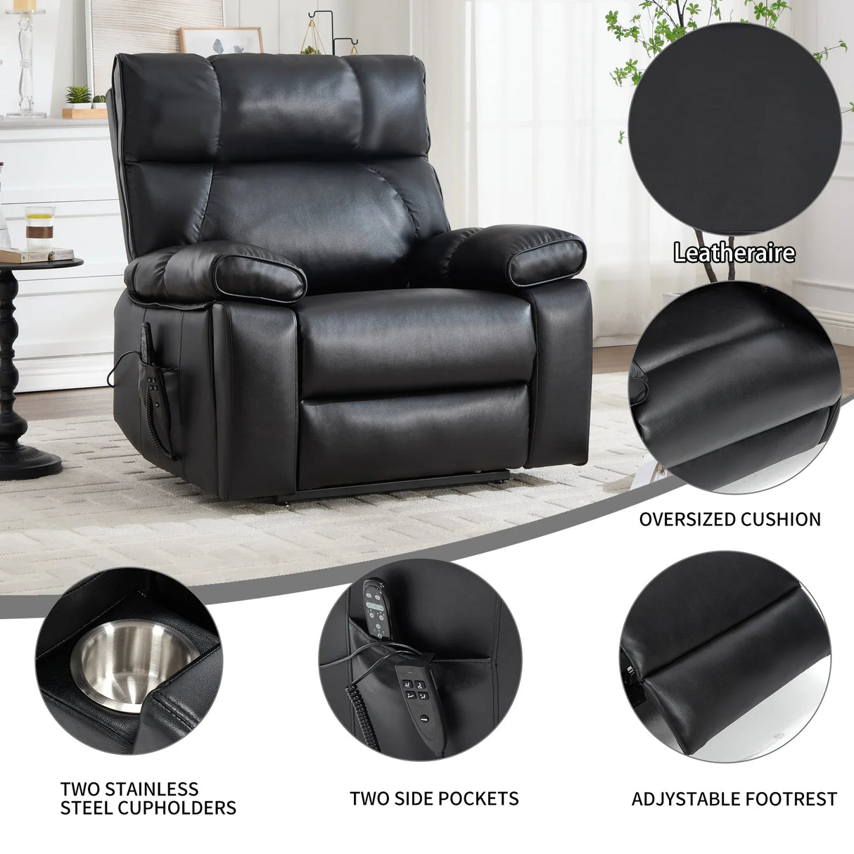 Medium Firm Faux Leather Power Lift Massage Recliner Chair - Omega Lifestyles
