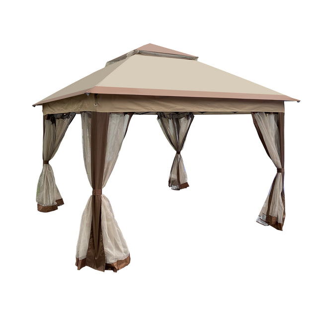 11-Ft Outdoor Coffee Metal Gazebo Tent With Mesh Netting