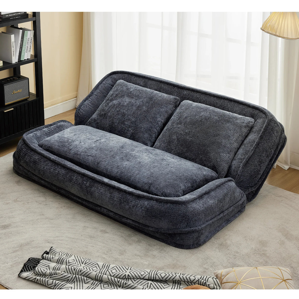 Convertible Adjustable Chenille Loveseat Lazy Sofa Bed - Omega Lifestyles