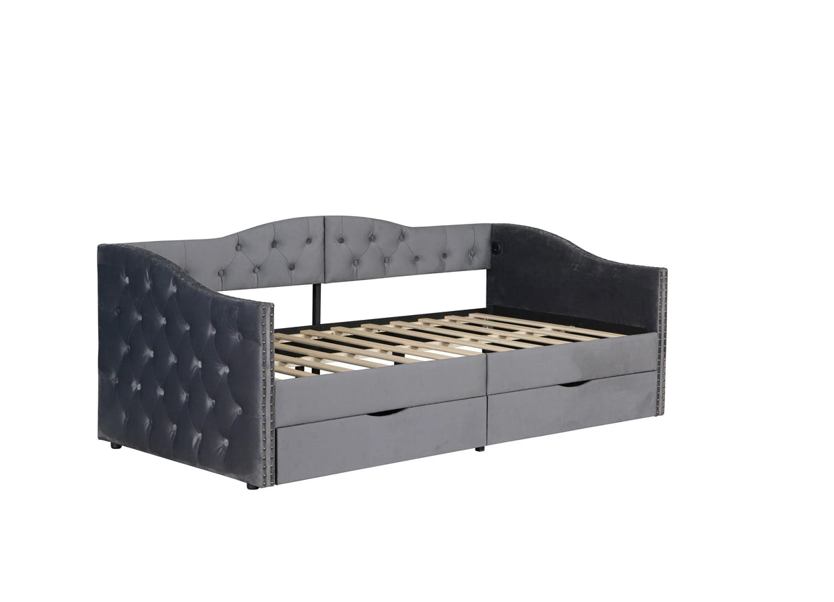 Twin Upholstered Velvet Wood Storage Daybed Frame - Omega Lifestyles