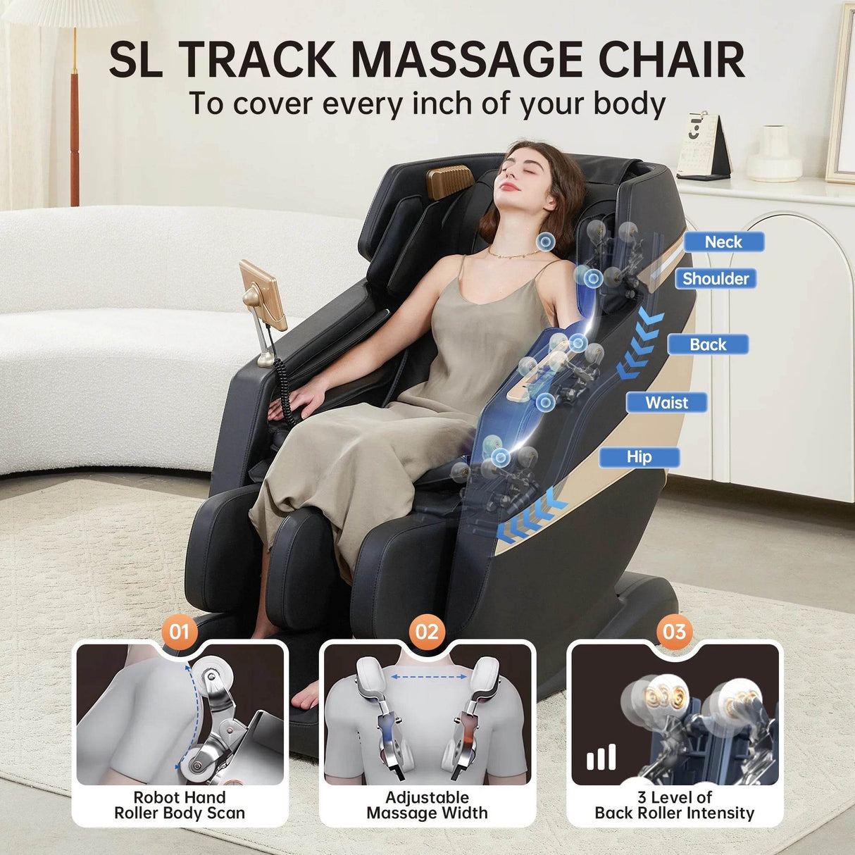 3D Massage Chair, Full Body Zero Gravity Recliner with SL Track, Yoga Stretching, Foot Rollers, Bluetooth, Heating, Black