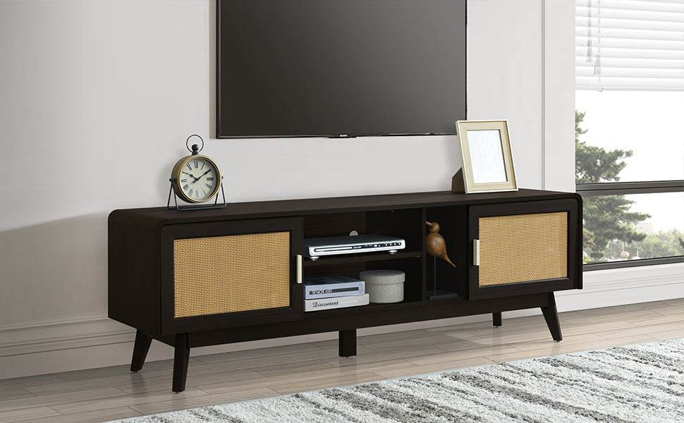 Bohemian Style Dark Brown Rattan TV Stand - Sleep Galleria