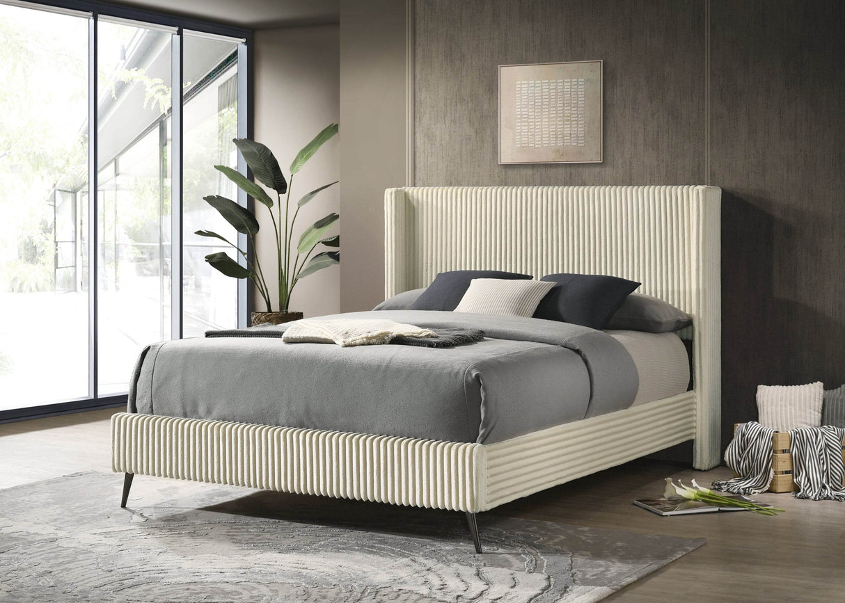 Wide Wale Corduroy Upholstered Cream Panel Bed