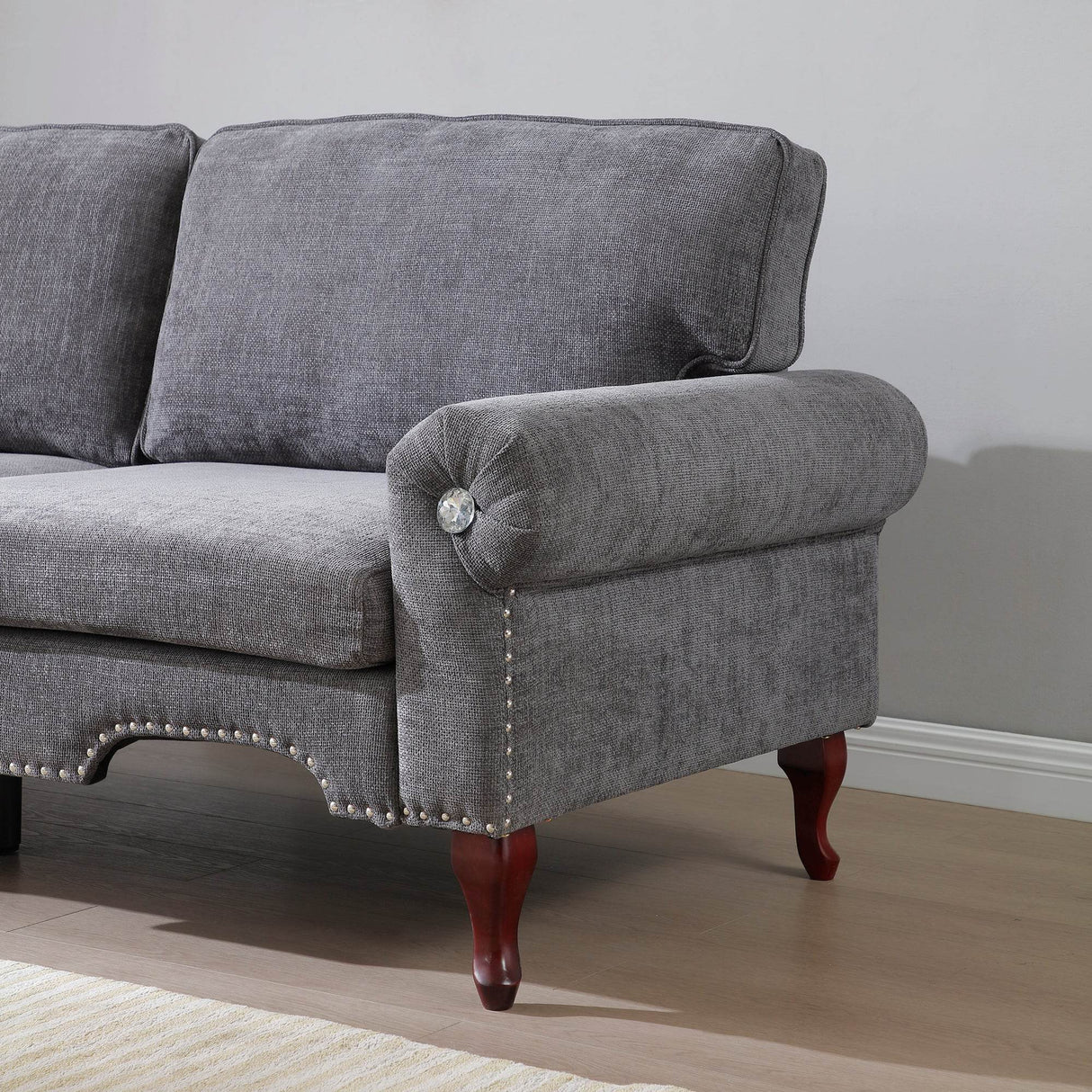 Modern Linen Chesterfield Sofa With Crystal Button Accents - Omega Lifestyles
