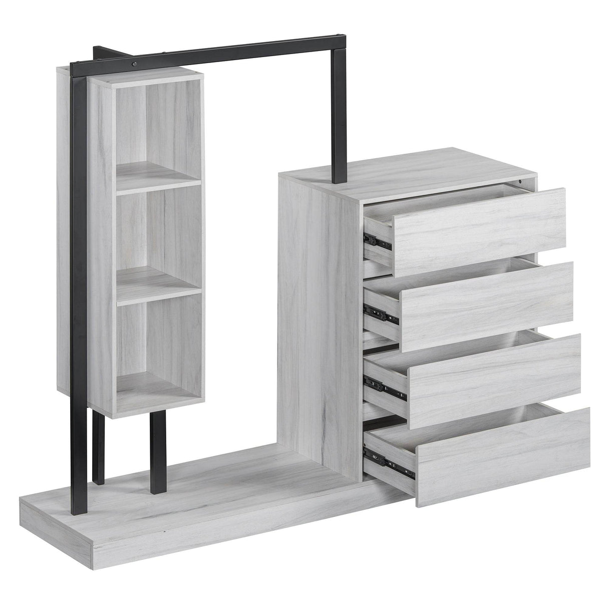 Wardrobe With Four Drawers Three Shelves MDF Metal - Omega Lifestyles