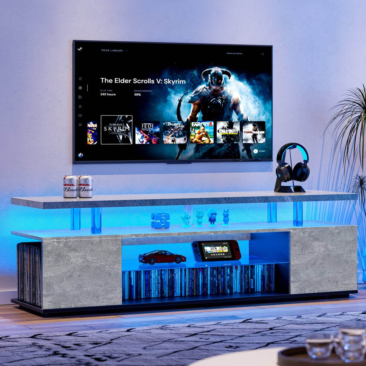 Modern Gray Engineered Wood Gaming TV Stand Console - Sleep Galleria