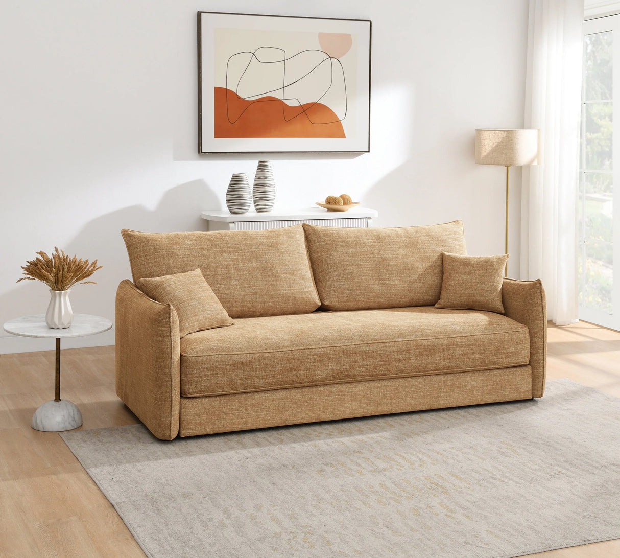 Mocha Chenille Convertible Full Size Sofa Bed With Pillows - Omega Lifestyles