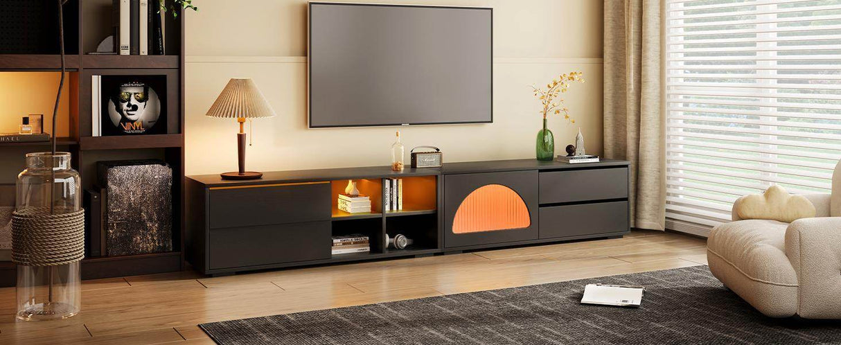 Modern Black TV Stand With LED Light And Storage - Sleep Galleria
