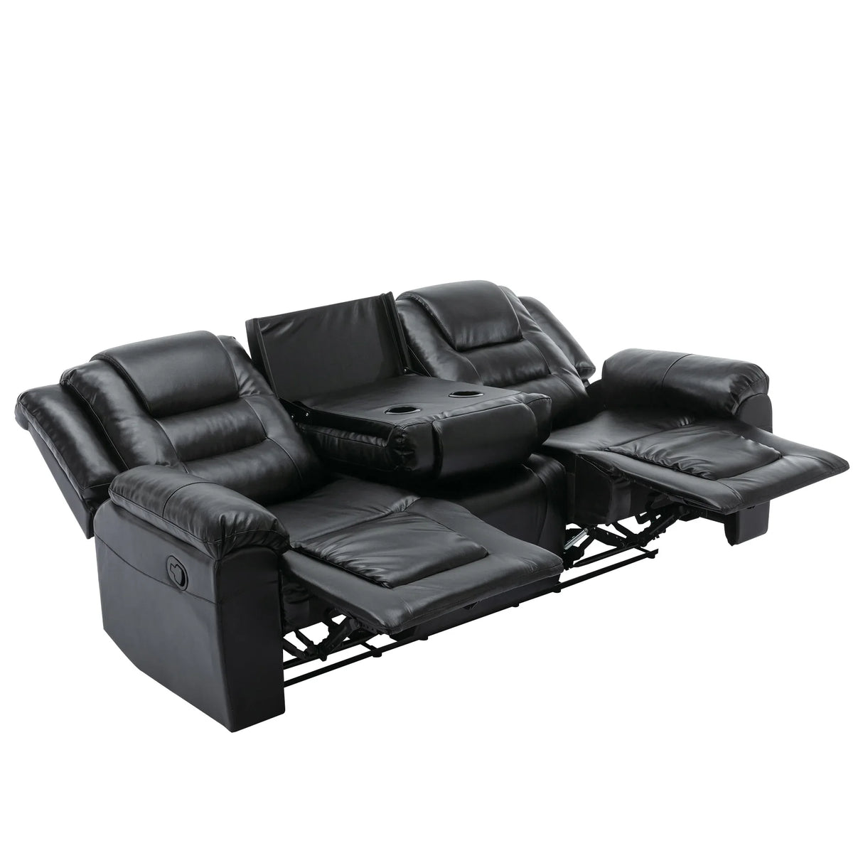3 Seater Manual Recliner Chair With Cup Holders Black PU - Omega Lifestyles