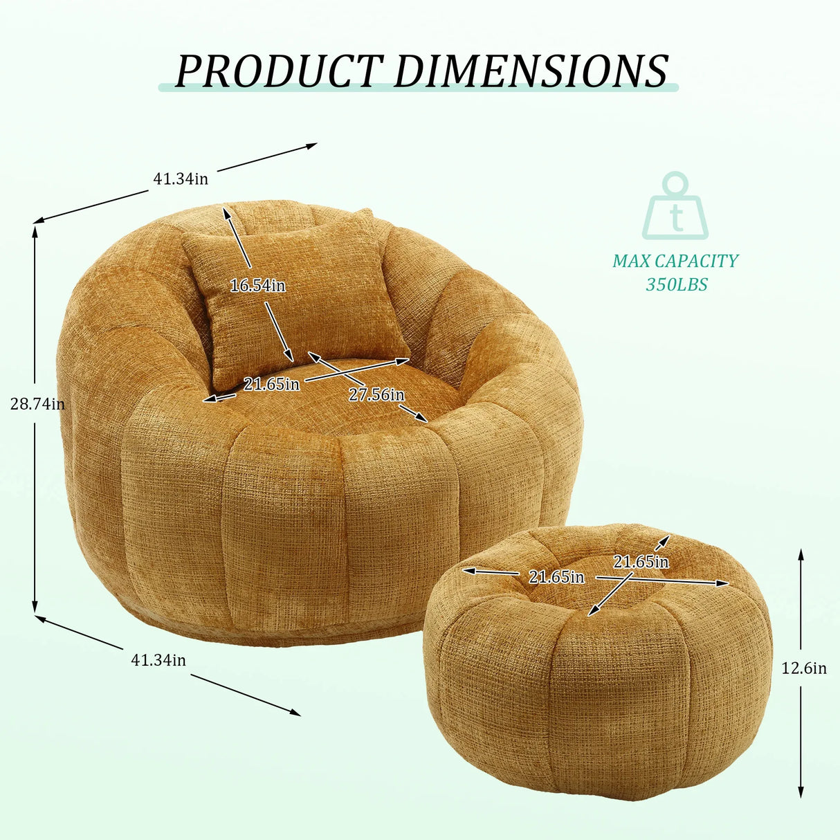 Chenille Memory Foam Pumpkin Shape Lounge Chair With Ottoman - Omega Lifestyles