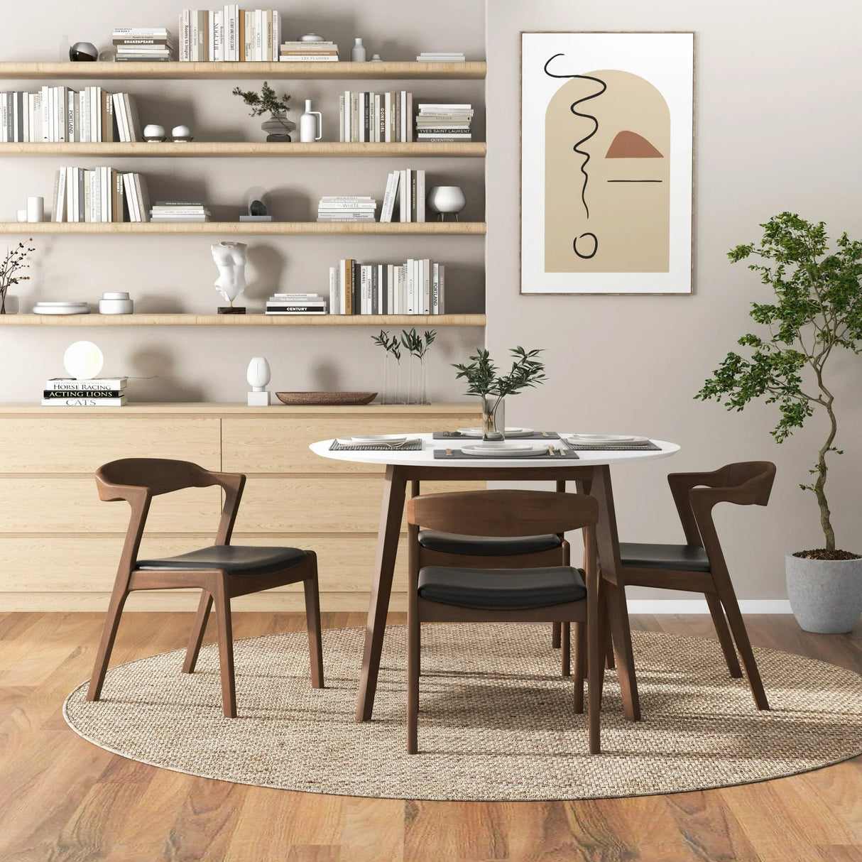 Solid Wood White Dining Table And 4 Walnut Chairs Set - Omega Lifestyles