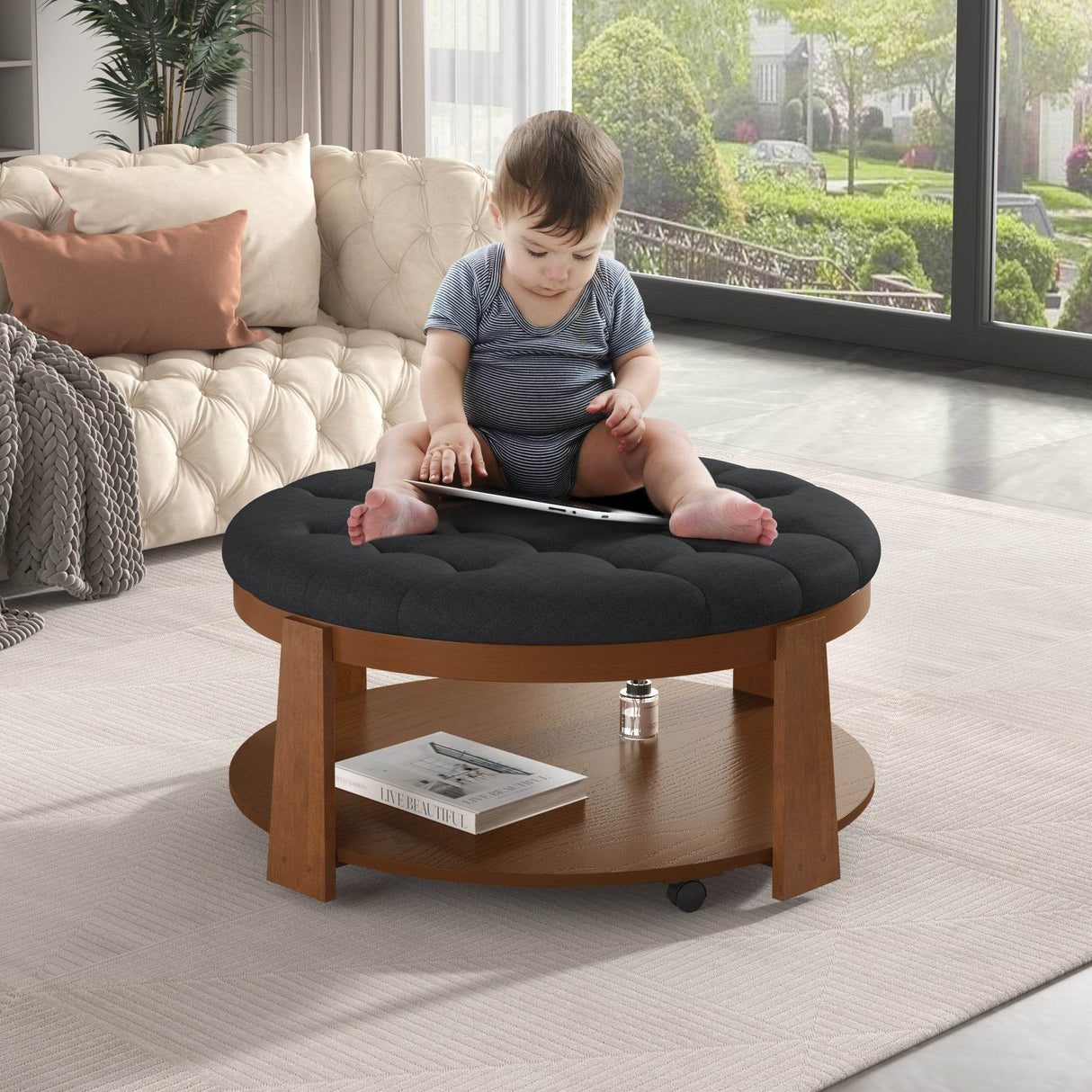 Modern Large Round Upholstered Ottoman Coffee Table - Sleep Galleria