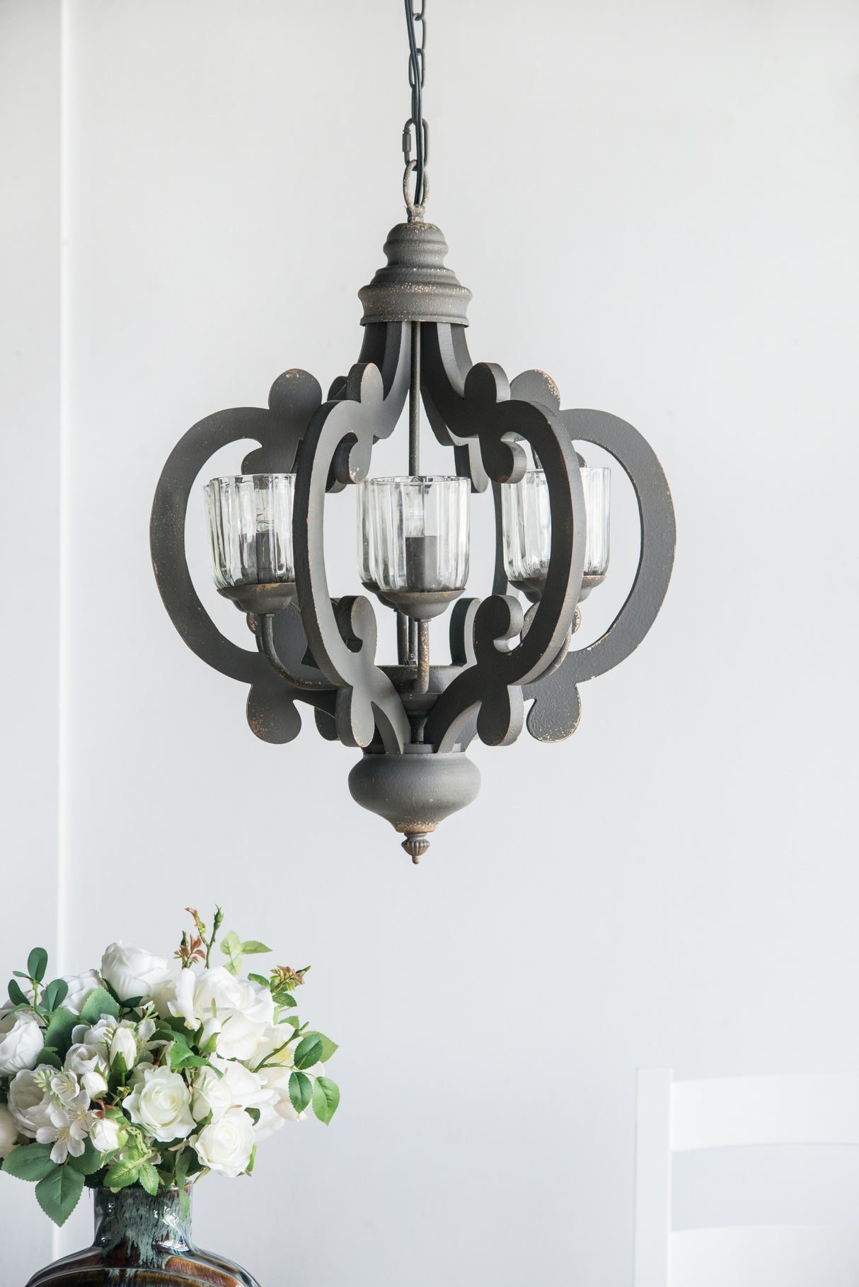 Farmhouse 6-Light Gray Wooden Chandelier Pendant