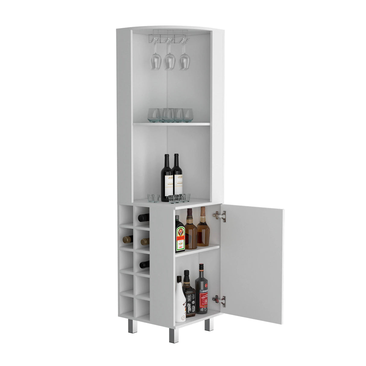 Modern White MDF Corner Bar Cabinet With Wine Rack - Omega Lifestyles