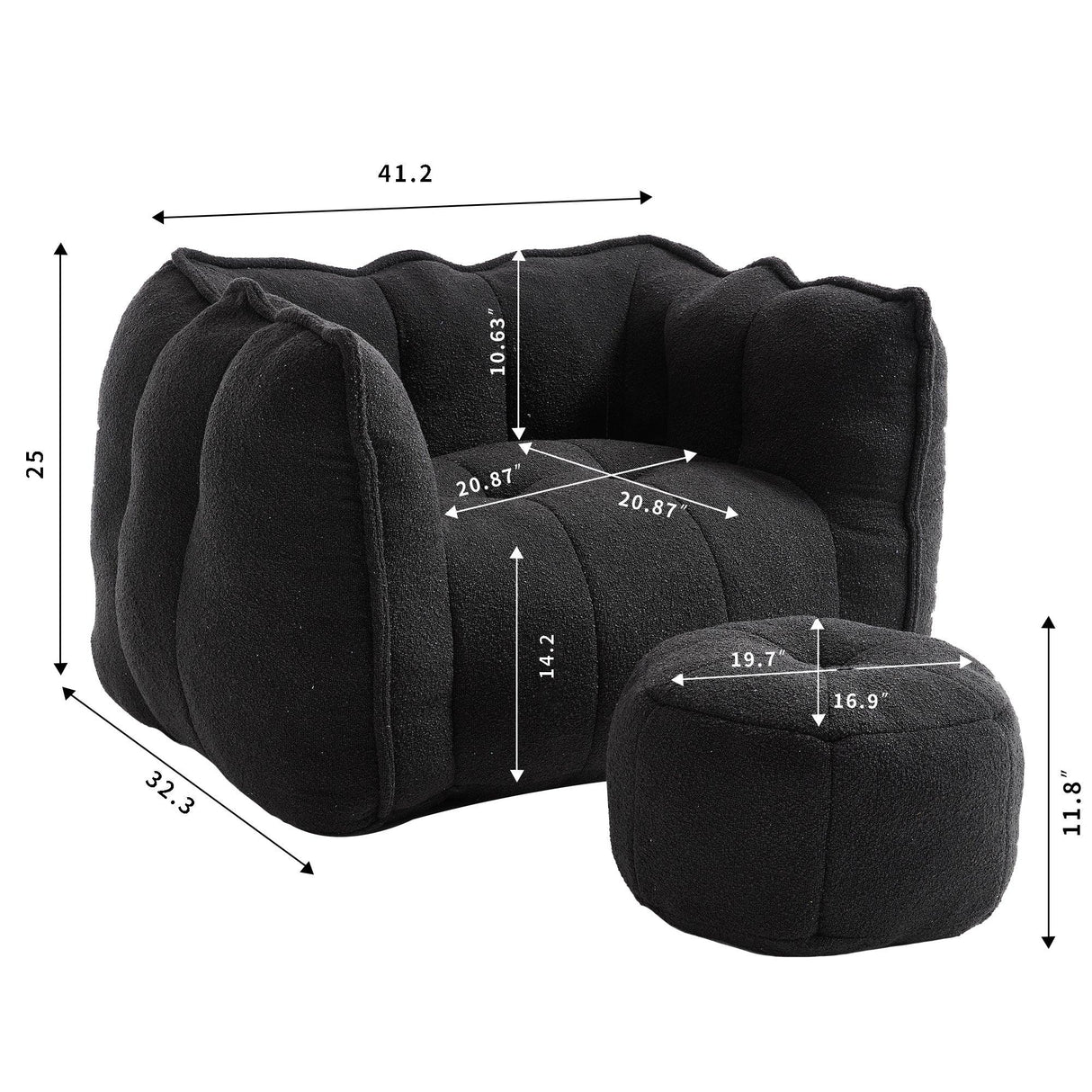 Soft Chenille High Resilient Foam Bean Bag Chair - Omega Lifestyles