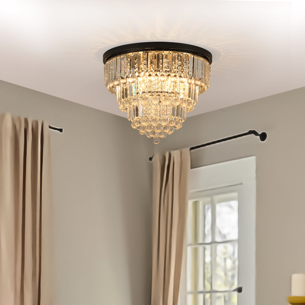 Luxury Crystal Black Flush Mount Ceiling Light Chandelier