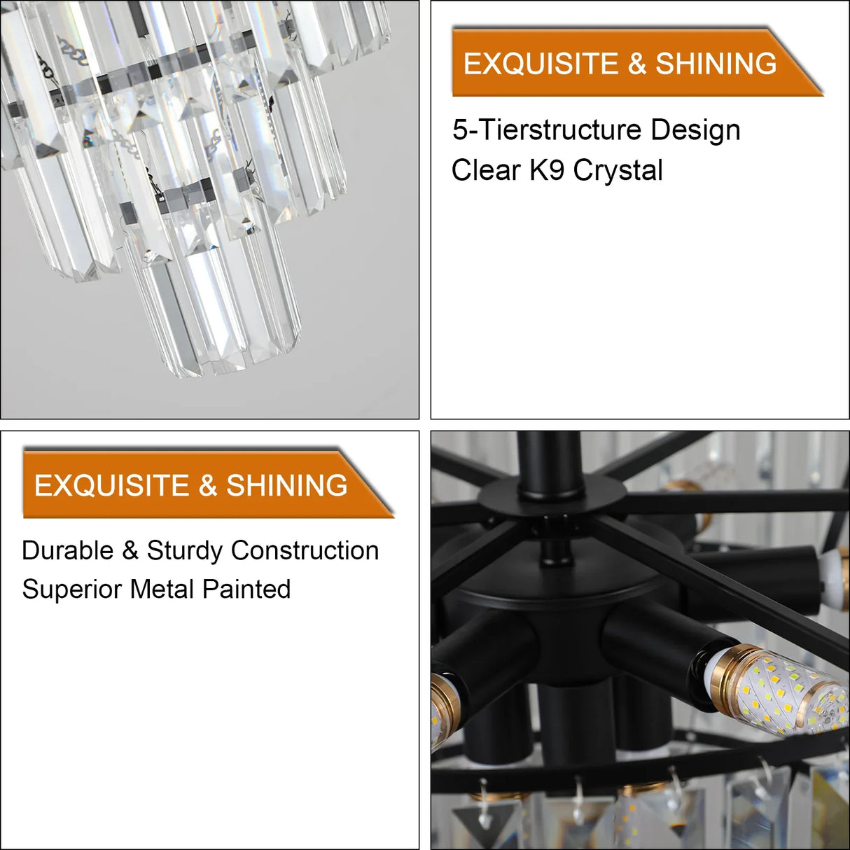 Modern Luxury Black Crystal 10-Light Flush Mount Chandelier - Omega Lifestyles