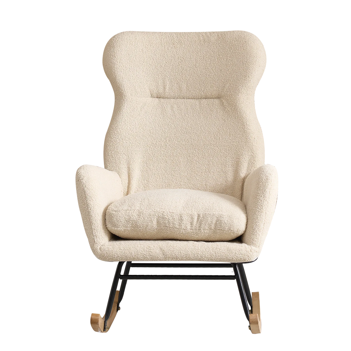 Beige Cotton Upholstered Ergonomic Rocking Chair - Omega Lifestyles