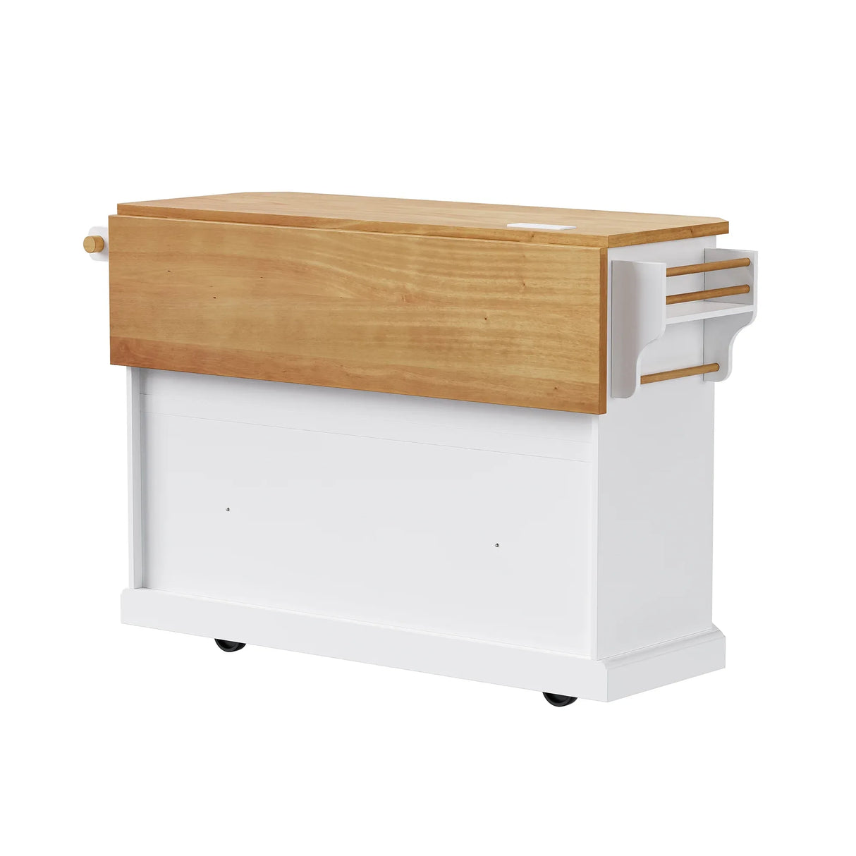 Rustic White Rubber Wood Rolling Kitchen Island Cart - Omega Lifestyles