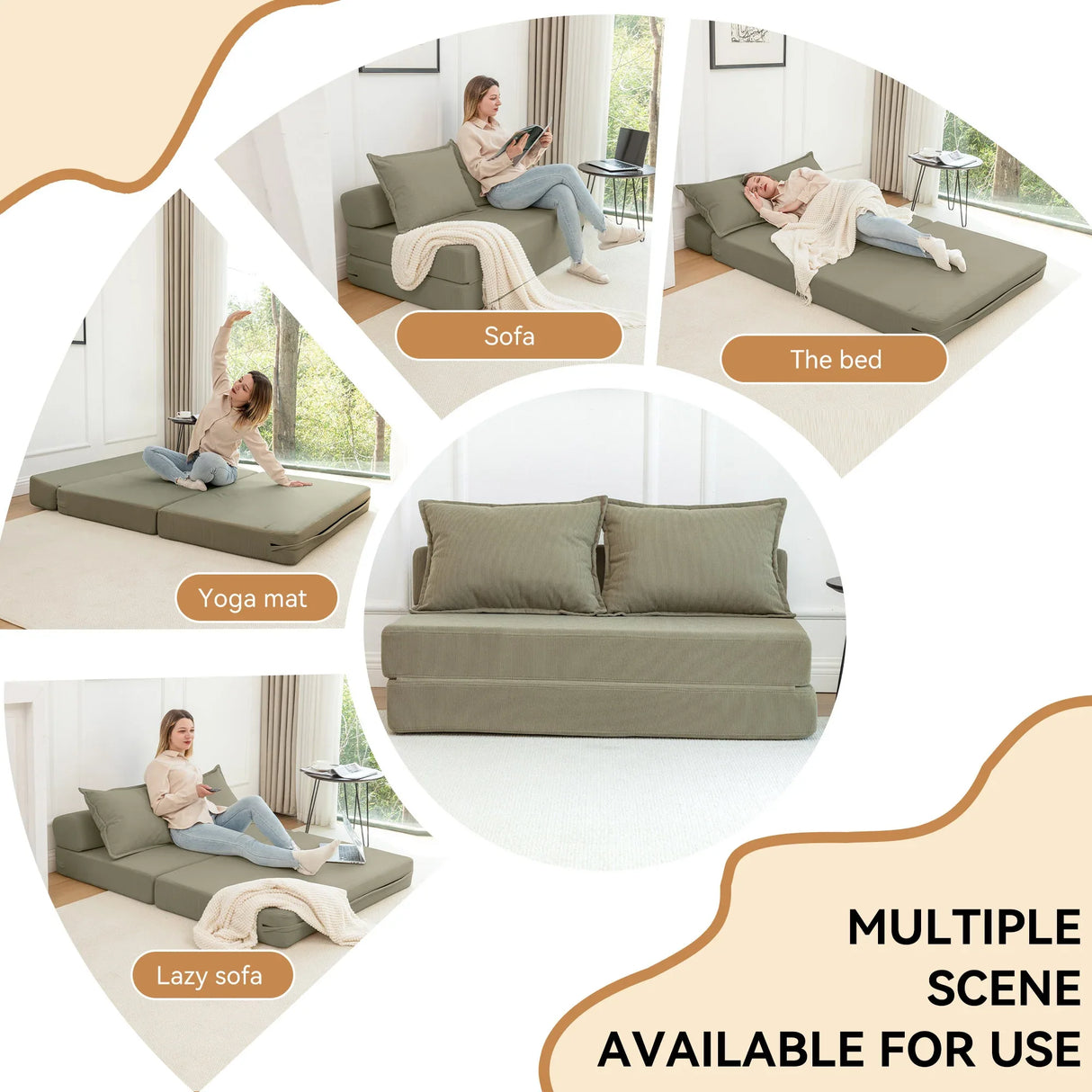 Foldable Corduroy 2-Seat Sofa Bed With Mattress - Omega Lifestyles