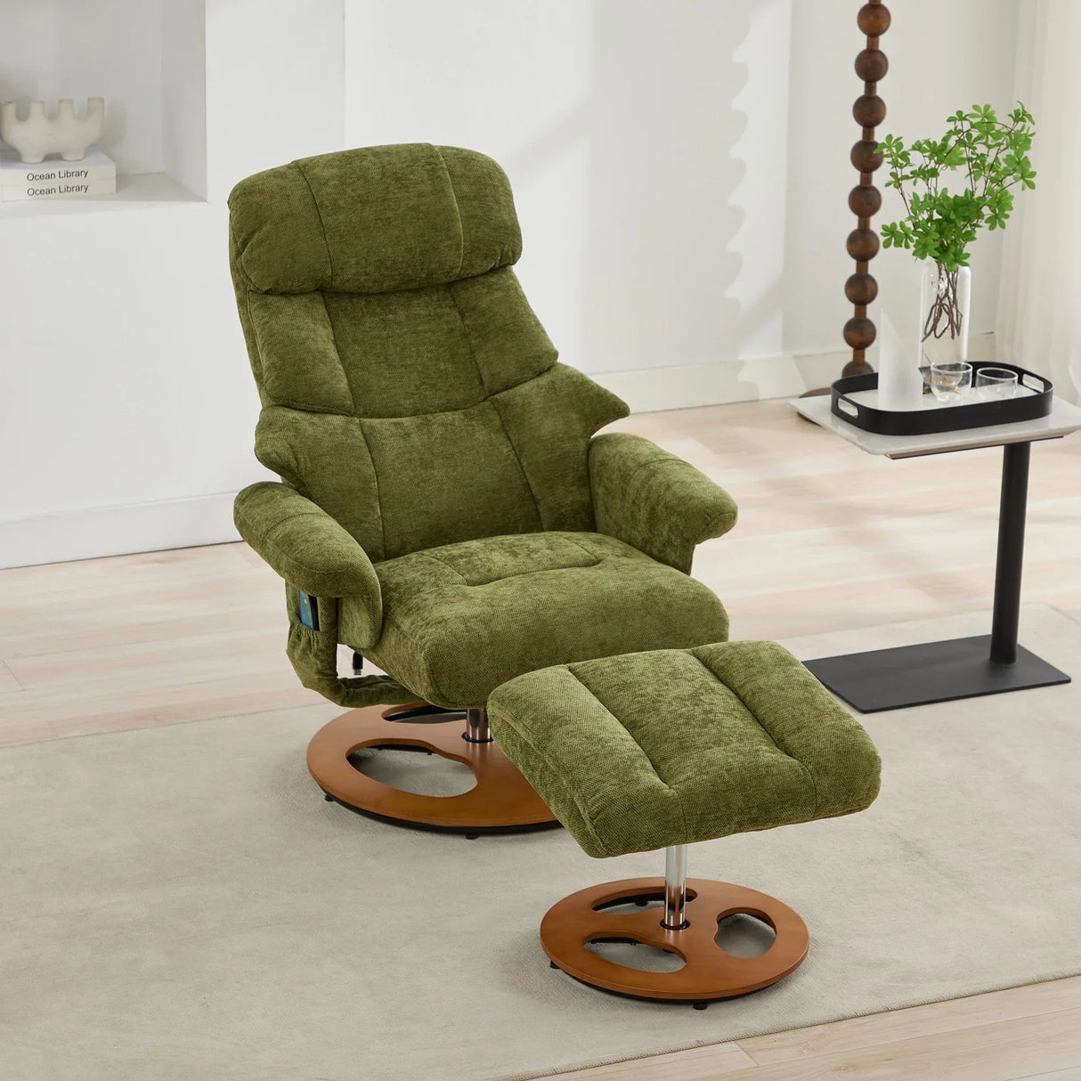 Soft Chenille Recliner Chair With Ottoman And Massage - Omega Lifestyles