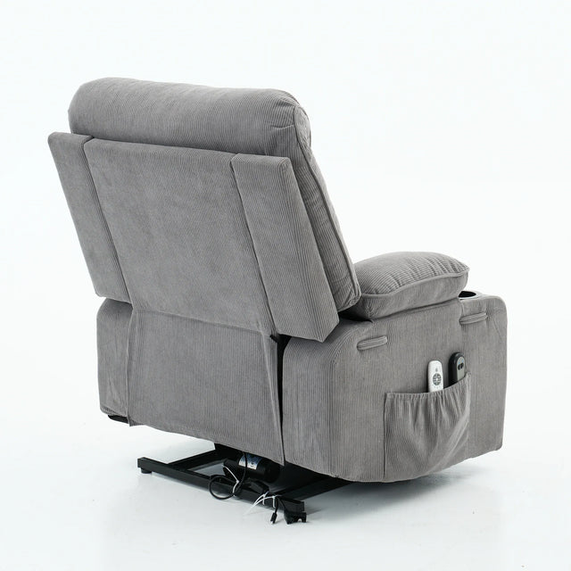 Medium-Firm Corduroy Remote-Controlled Heating Massage Recliner - Omega Lifestyles