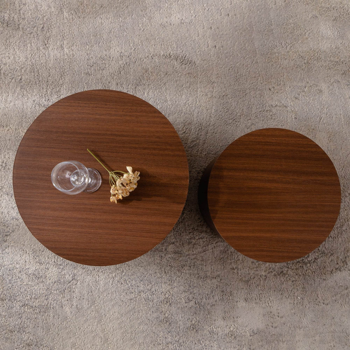 Set of 2 Modern Round Walnut Nesting Coffee Tables - Sleep Galleria
