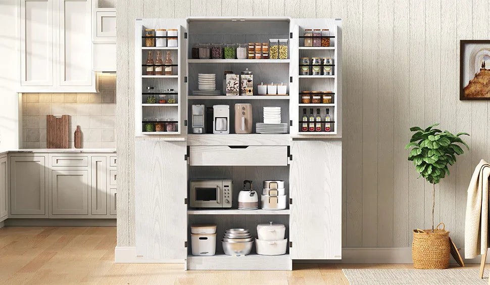 Modern Curved Design Kitchen Pantry Cabinet With Drawer - Omega Lifestyles