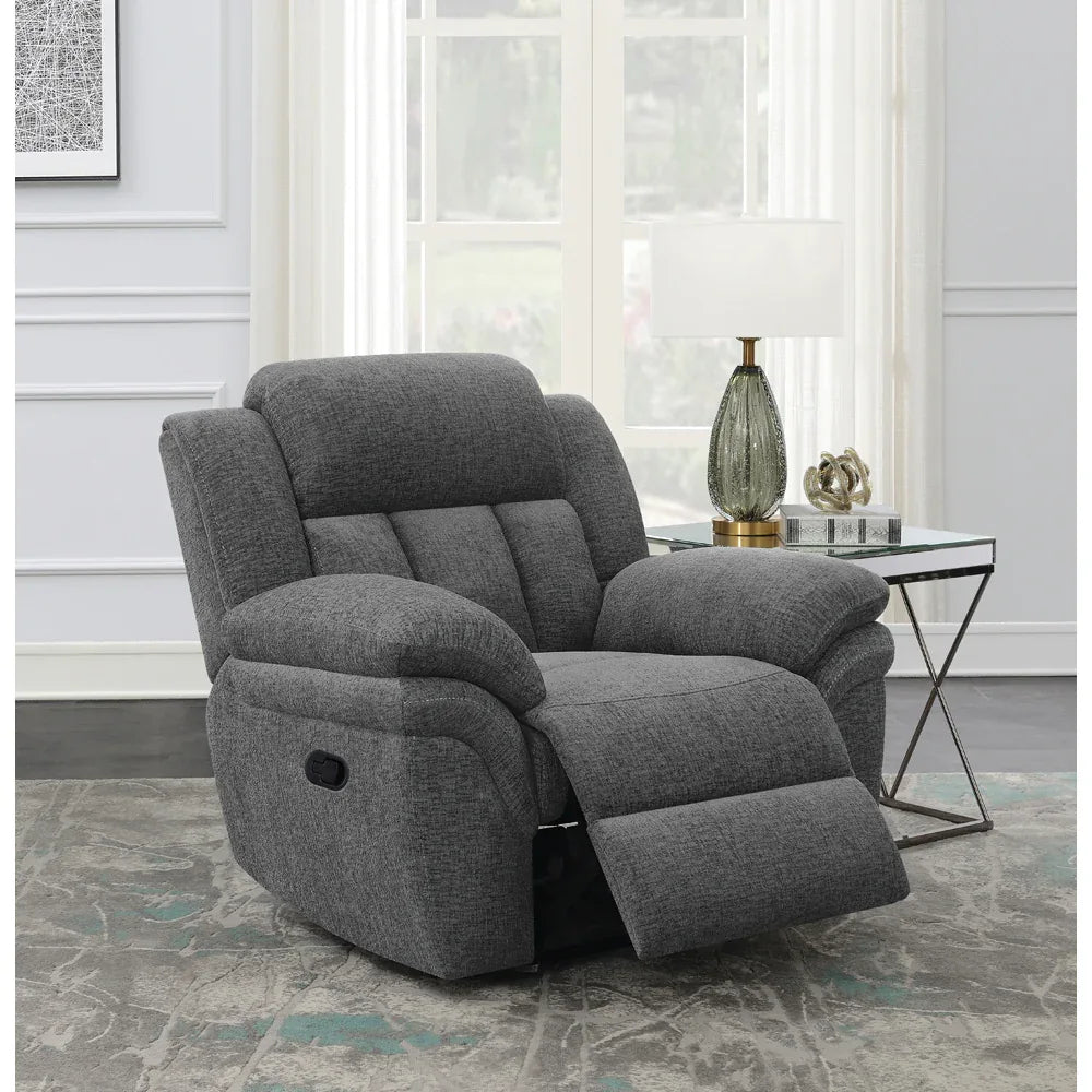 Charcoal Upholstered Glider Recliner With Cushioned Arms - Omega Lifestyles