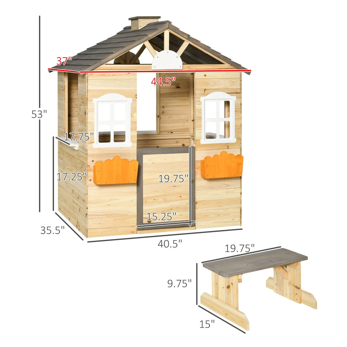 Kids Wooden Outdoor Playhouse With Door Bench Service Station - Omega Lifestyles