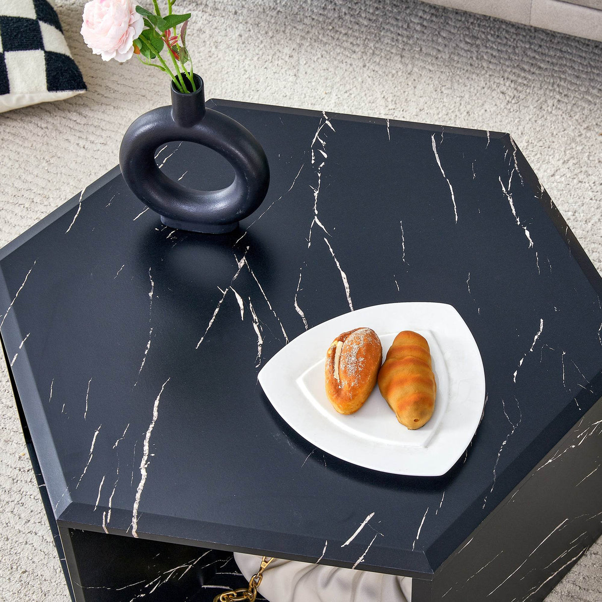 Set Of 2 Modern Minimalist Black Hexagonal Coffee Tables - Sleep Galleria