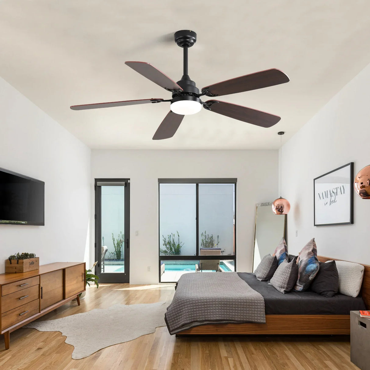 52-Inch Matte Black Reversible DC Motor Ceiling Fan With Light - Omega Lifestyles