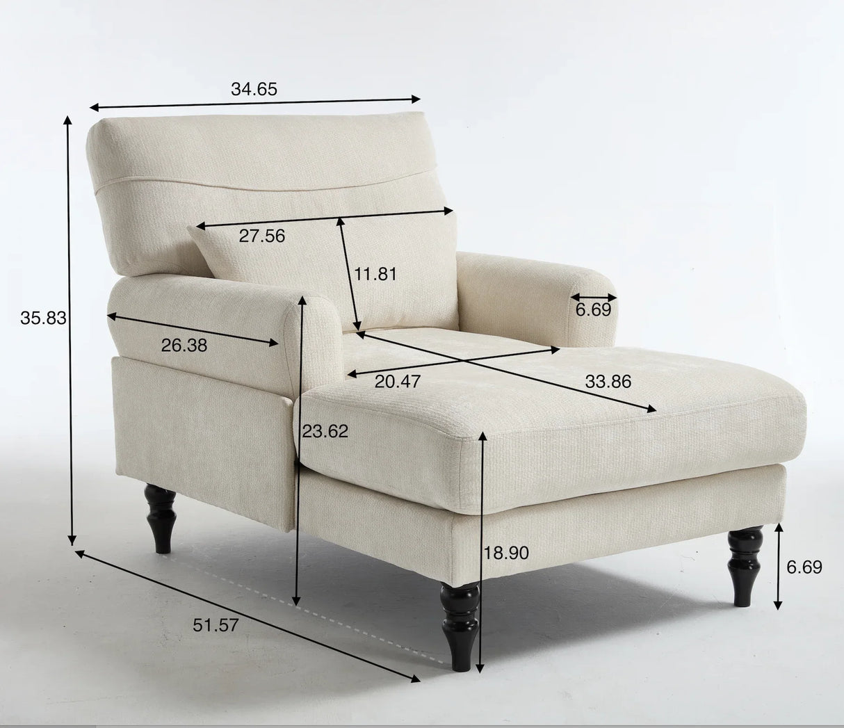 Modern White Upholstered Wood Chaise Lounge Recliner Chair - Omega Lifestyles