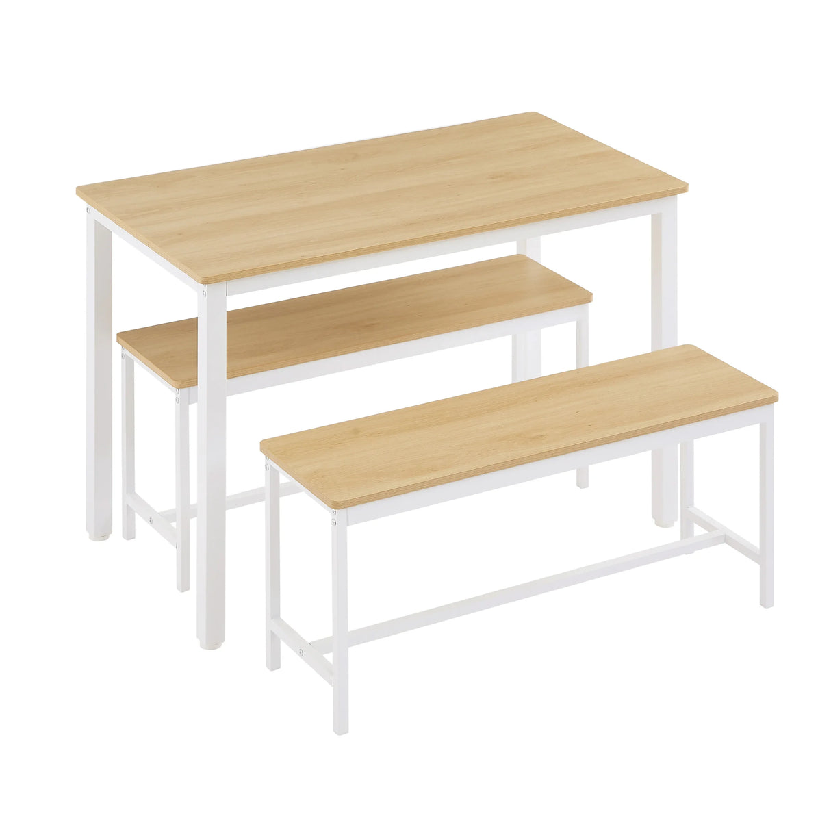 Industrial Dining Table Set With 2 Benches Natural White - Omega Lifestyles
